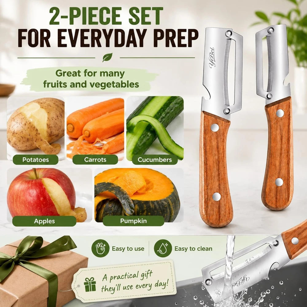 Wooden Handle Vegetable Peeler Set
