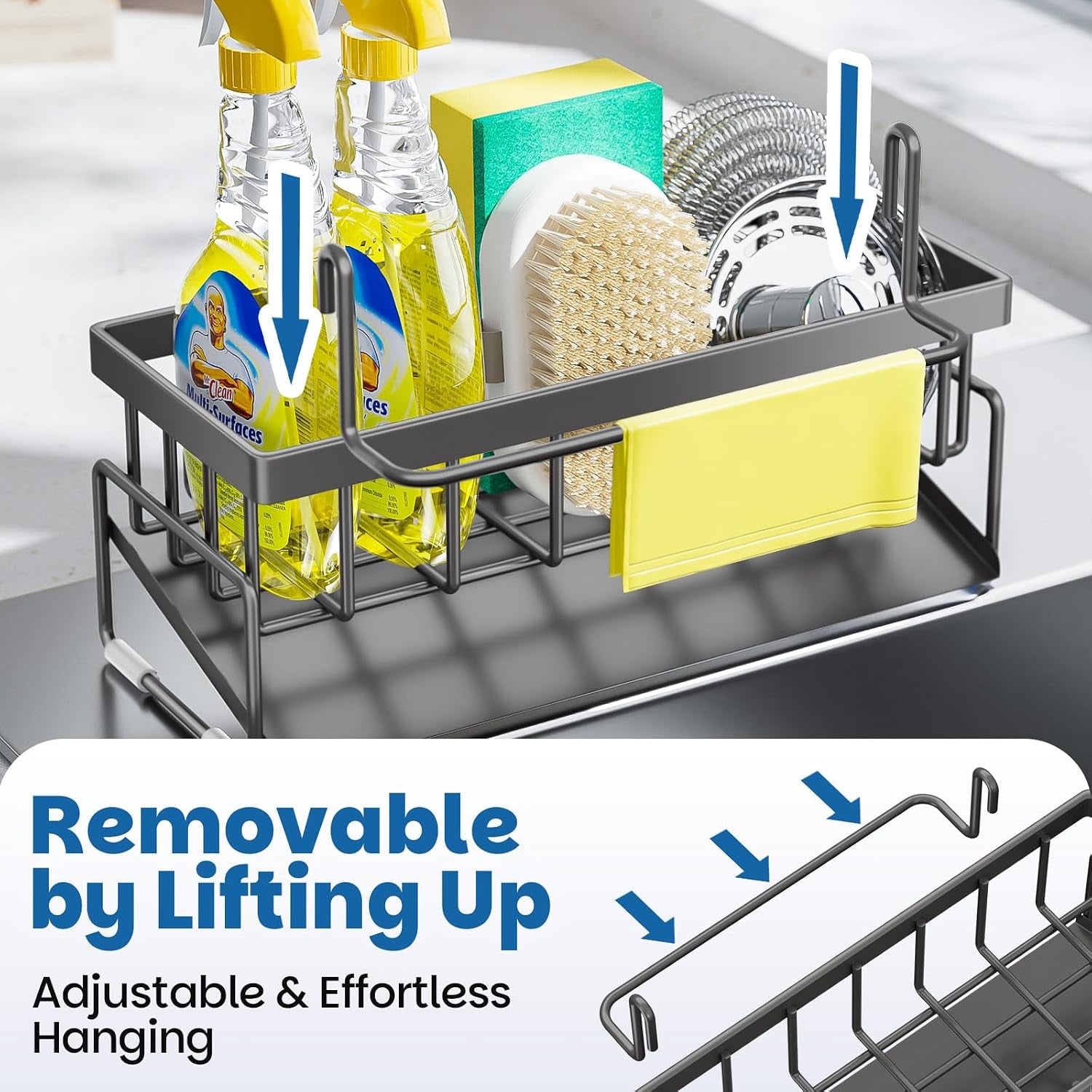 Kitchen Sink Caddy Organizer with Rag Holder,Self-Draining Sponge Holder for Countertop Soap Dispenser Organizers and Storage Essentials,Kitchen Decor and Accessories
