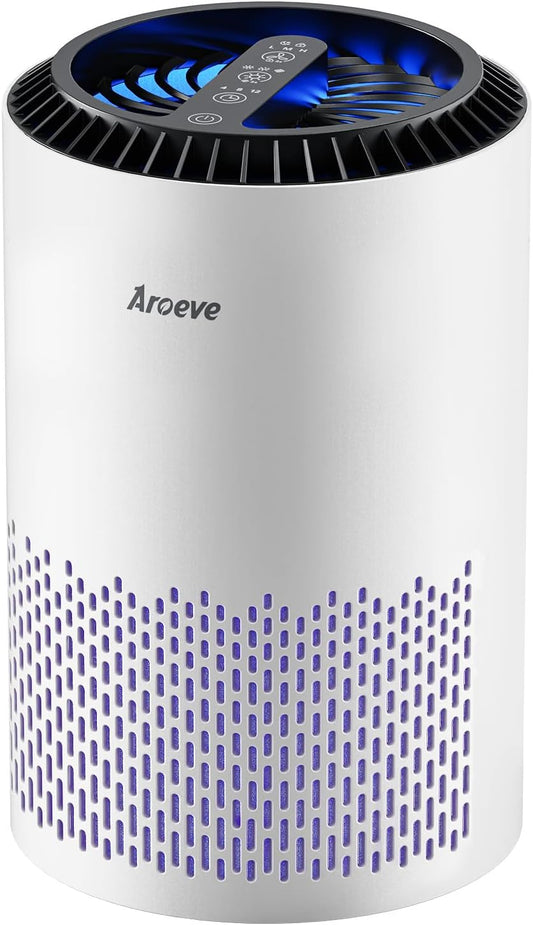 Air Purifiers for Bedroom Home, Air Purifier for Smoke Pollen Dander Hair Smell Air Cleaner with Sleep Mode Speed Control for Bedroom Office, MK01- White(Available for California)